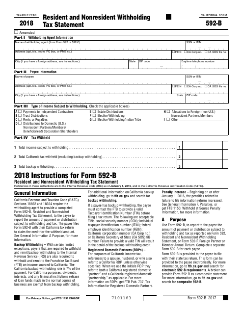 Form 592-B 2018 Printable Pdf