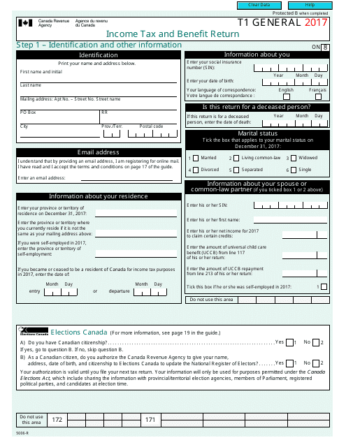 Form T1 GENERAL Income Tax and Benefit Return - Canada, 2017