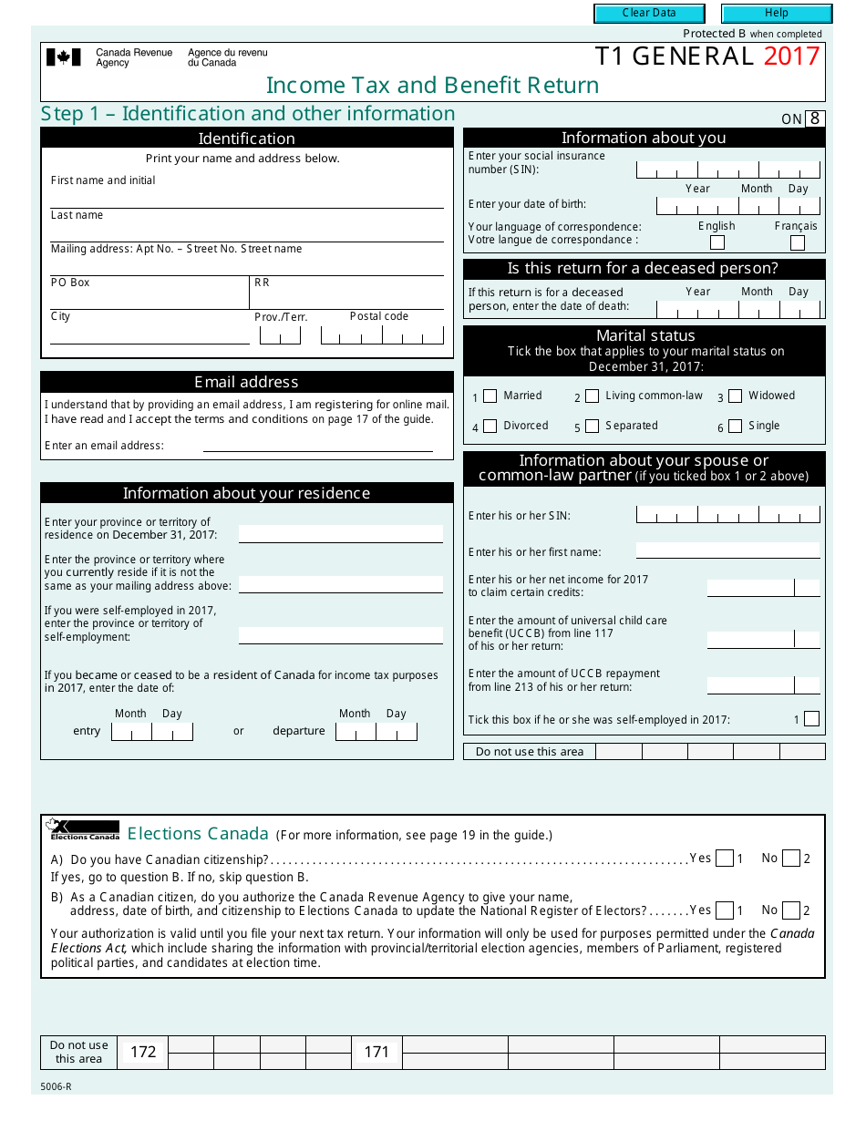 Form T1 General Download Fillable Pdf Or Fill Online Income Tax And Benefit Return 17 Canada Templateroller