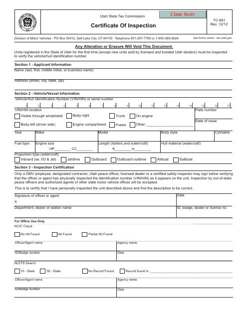 Utah Vin Inspection Form