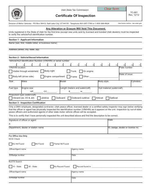 Vin Inspection Form Utah