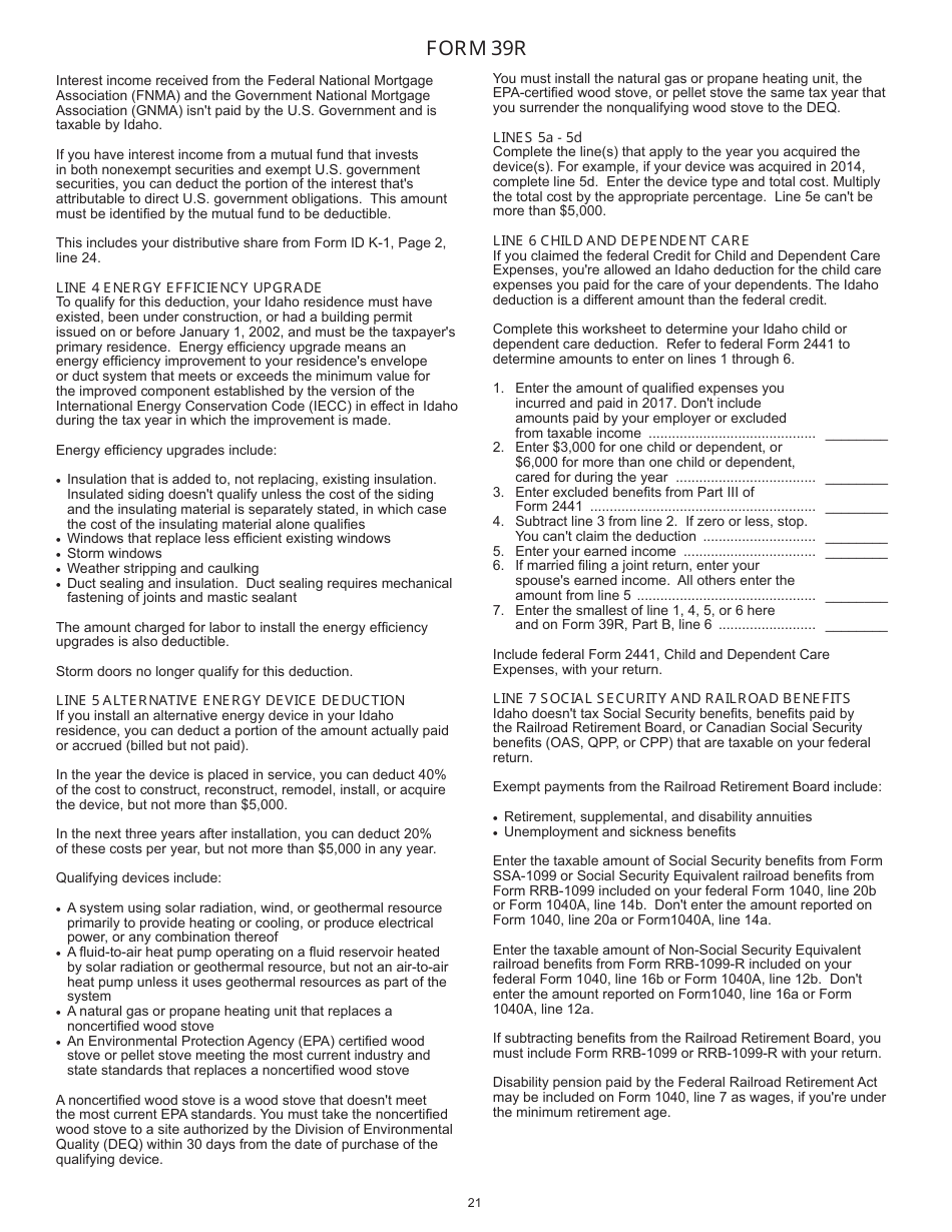 Instructions for Form 40, 43, 39R, 39NR Individual Income Tax - Idaho, Page 22