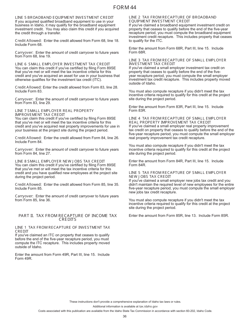 Instructions for Form 40, 43, 39R, 39NR Individual Income Tax - Idaho, Page 37