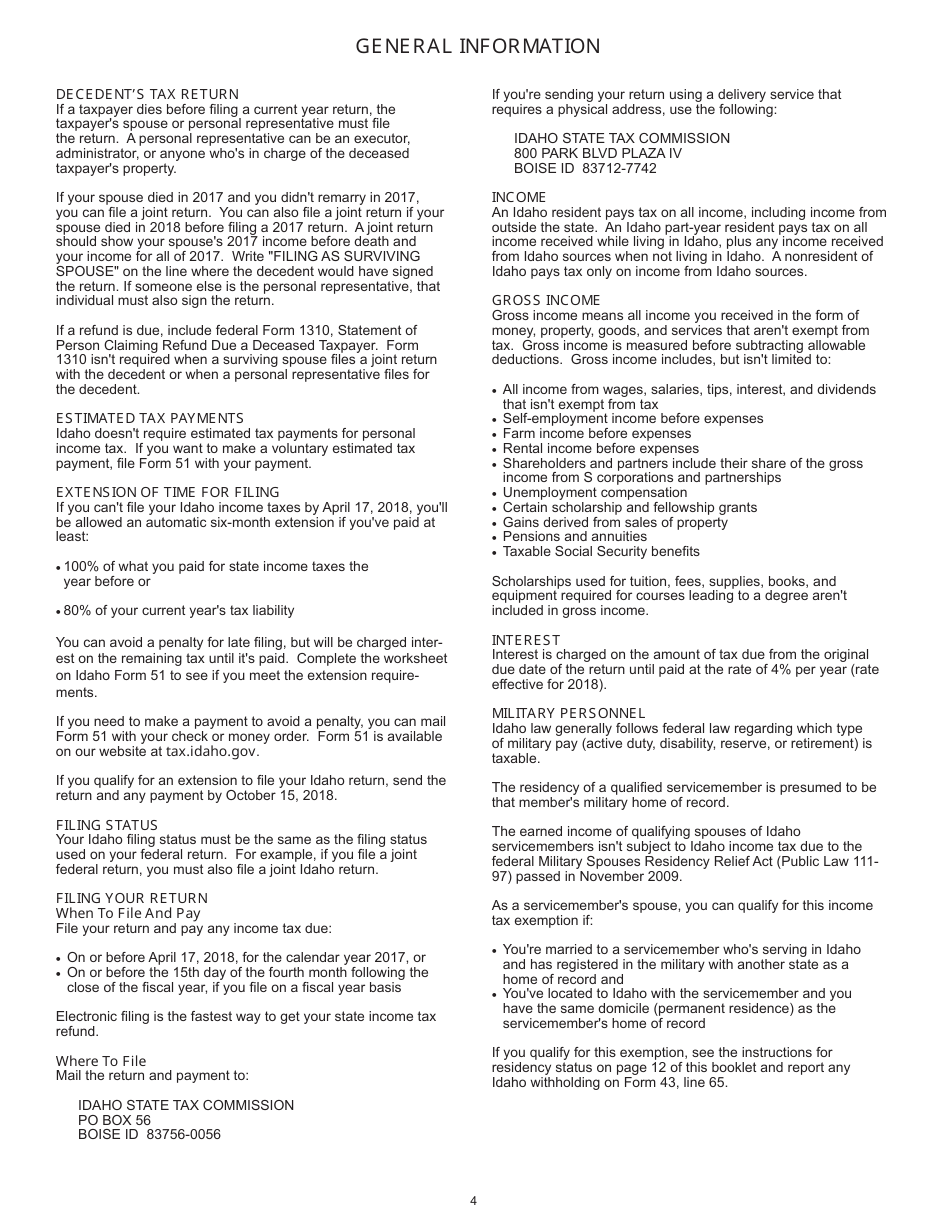 Instructions for Form 40, 43, 39R, 39NR Individual Income Tax - Idaho, Page 5