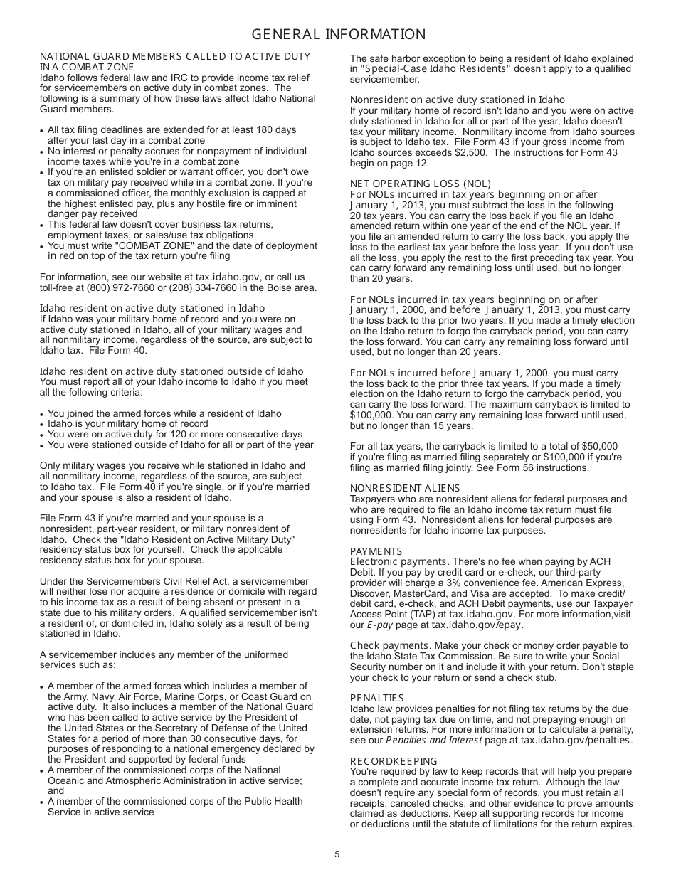 Instructions for Form 40, 43, 39R, 39NR Individual Income Tax - Idaho, Page 6