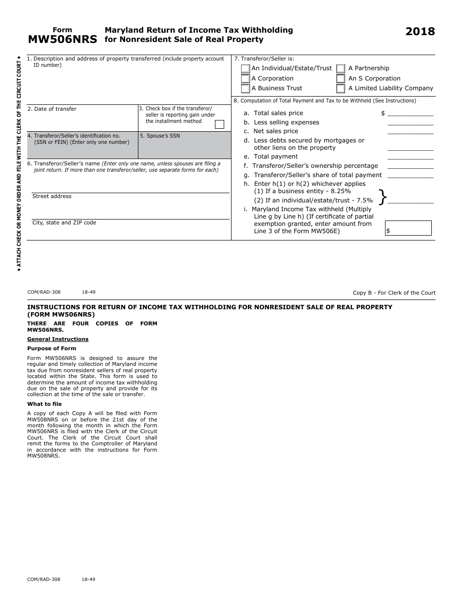 Form MW506NRS Maryland Return of Income Tax Withholding for Nonresident Sale of Real Property - Maryland, Page 2