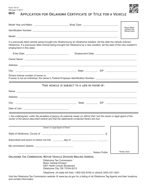 OTC Form 701 6 Download Fillable PDF Or Fill Online Application For 