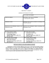 Document preview: Form DC-53 Defendant/Tenant's Answer - District Court - Rhode Island