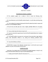 Form DC-53 &quot;Defendant/Tenant's Answer - District Court&quot; - Rhode Island, Page 2