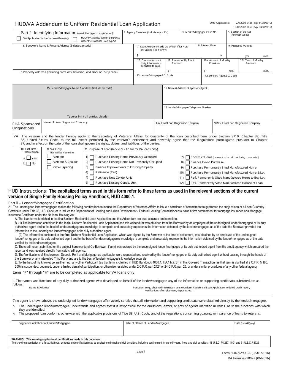 Form Hud-92900-a (va Form 26-1802a) - Fill Out, Sign Online And 