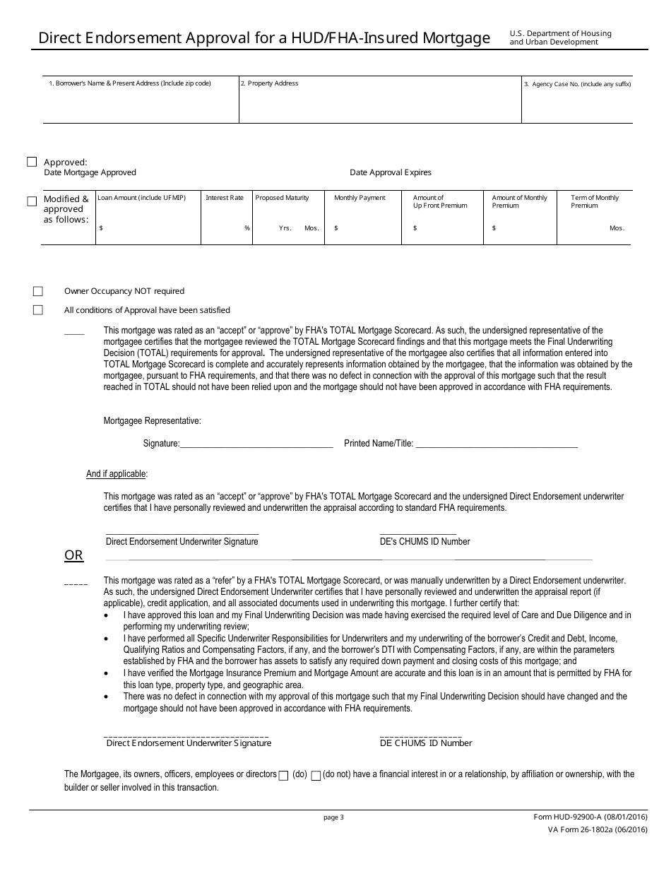 Form HUD-92900-A (VA Form 26-1802A) Hud / VA Addendum to Uniform Residential Loan Application, Page 3