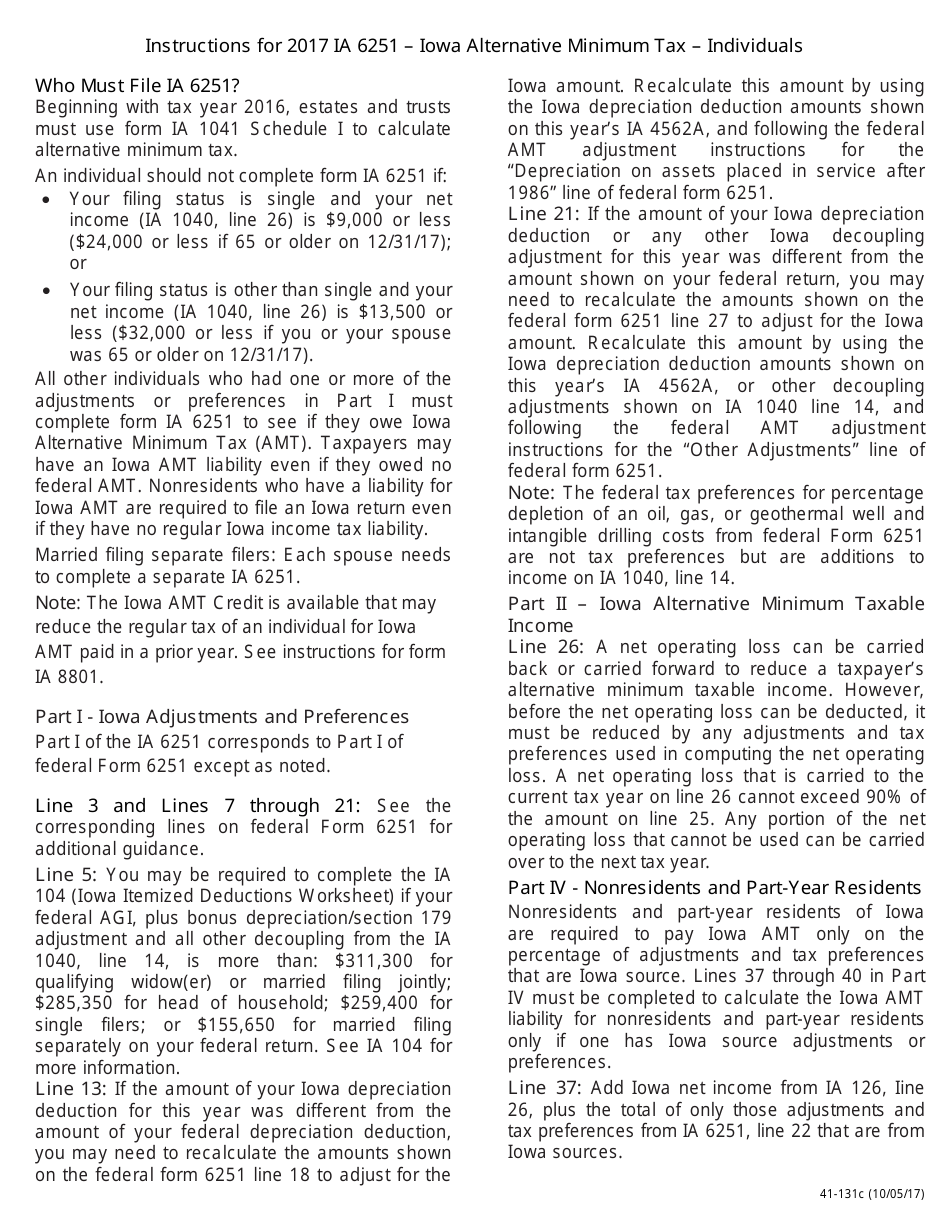 Form IA6251 Iowa Alternative Minimum Tax - Individuals - Iowa, Page 3