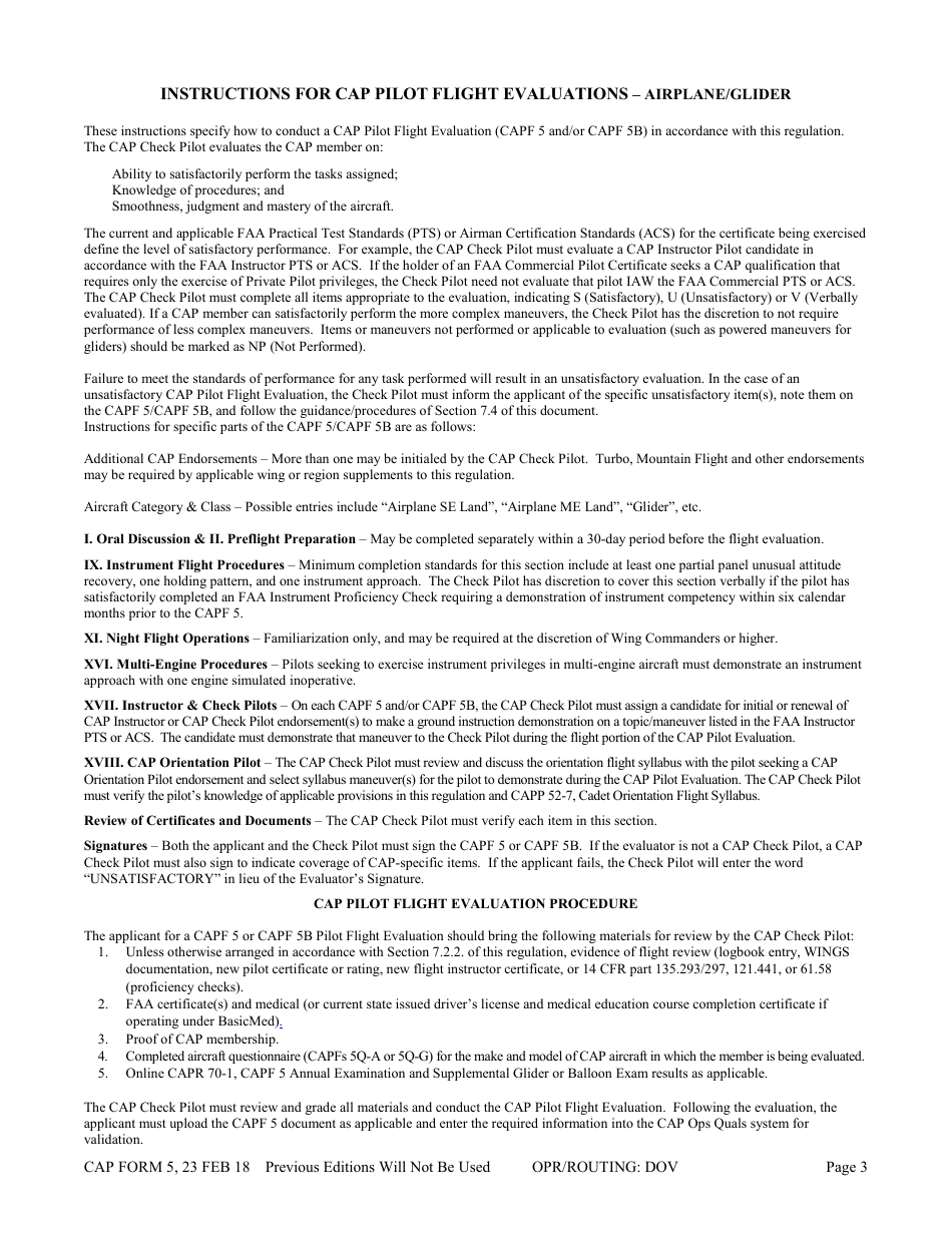 CAP Form 5 CAP Pilot Flight Evaluation - Airplane / Glider, Page 3