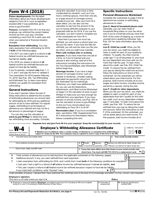 IRS Form W-4 2018 Printable Pdf