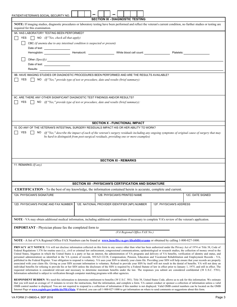 VA Form 21-0960G-4 Intestinal Surgery (Bowel Resection, Colostomy, Ileostomy) Disability Benefits Questionnaire, Page 3