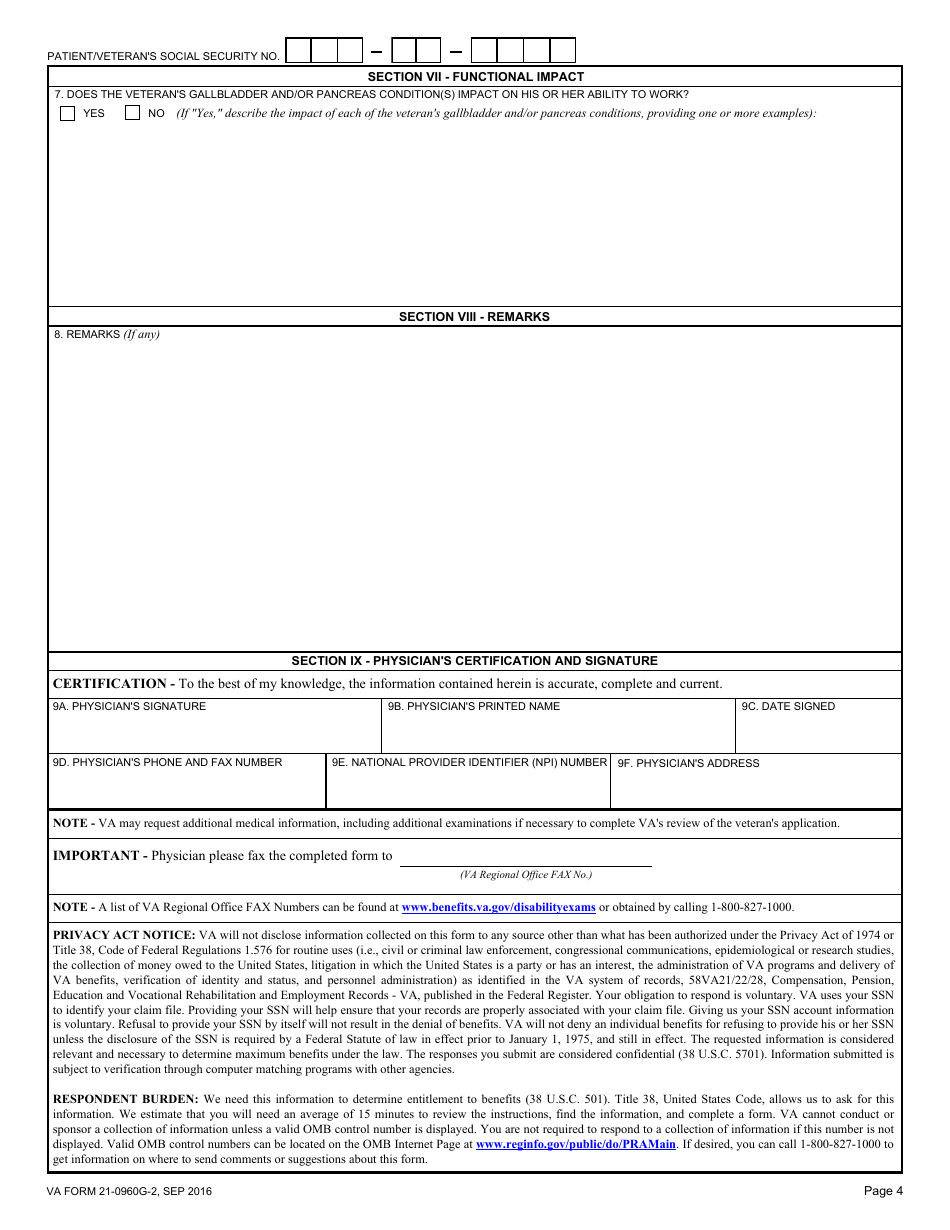 VA Form 21-0960G-2 Gallbladder and Pancreas Conditions Disability Benefits Questionnaire, Page 4
