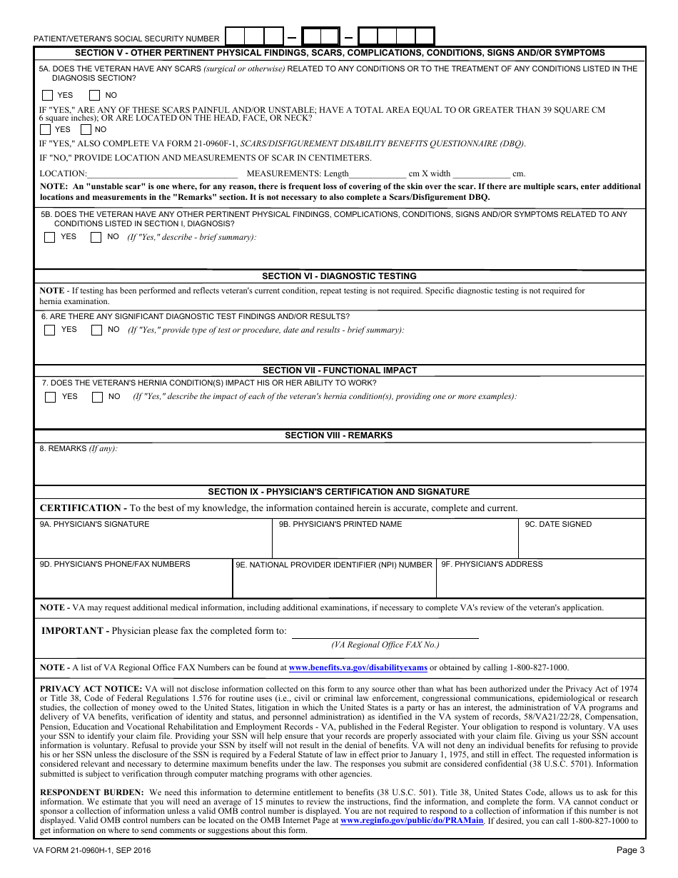 VA Form 21-0960H-1 Hernias (Including Abdominal, Inguinal and Femoral Hernias) Disability Benefits Questionnaire, Page 3