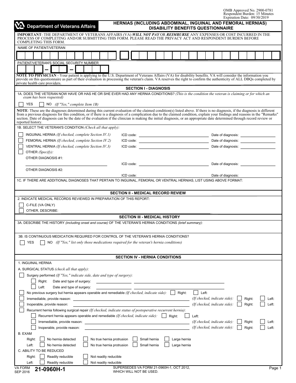 VA Form 21-0960H-1 - Fill Out, Sign Online and Download Fillable PDF ...