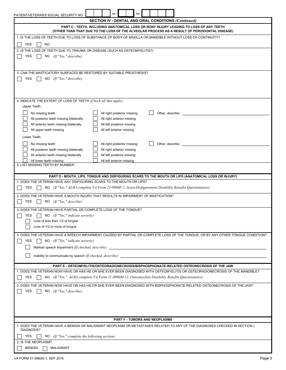 VA Form 21-0960D-1 Oral and Dental Conditions Including Mouth, Lips and Tongue (Other Than Temporomandibular Joint Conditions) Disability Benefits Questionnaire, Page 3
