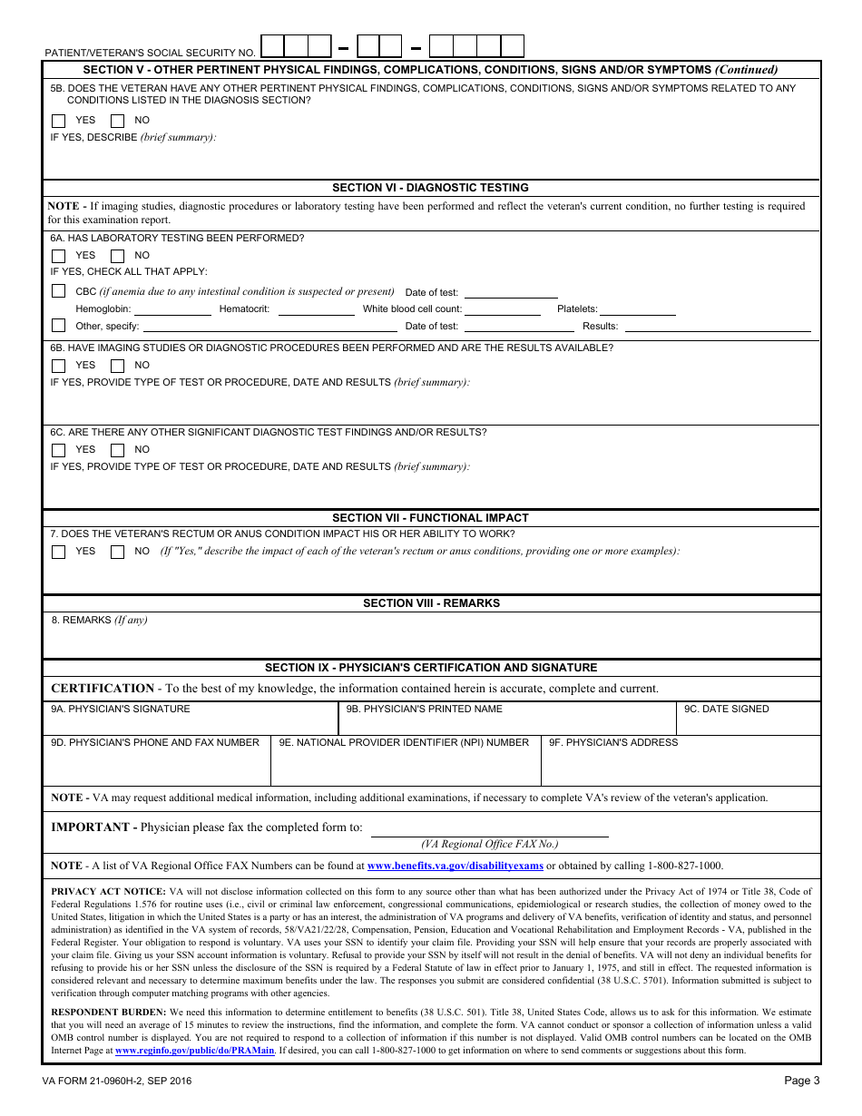 VA Form 21-0960H-2 Rectum and Anus Conditions (Including Hemorrhoids) Disability Benefits Questionnaire, Page 3