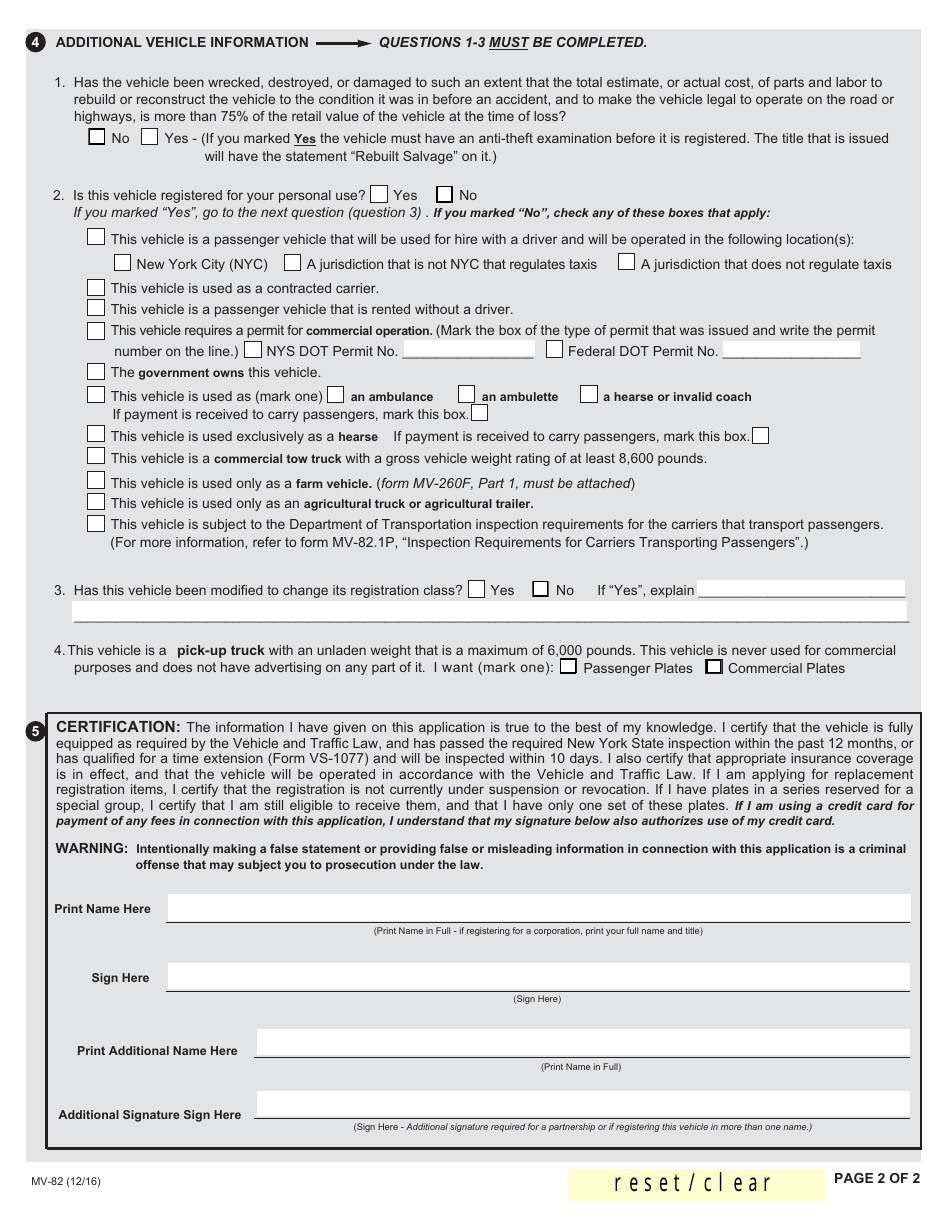 Form Mv 82 Fill Out Sign Online And Download Fillable Pdf New York