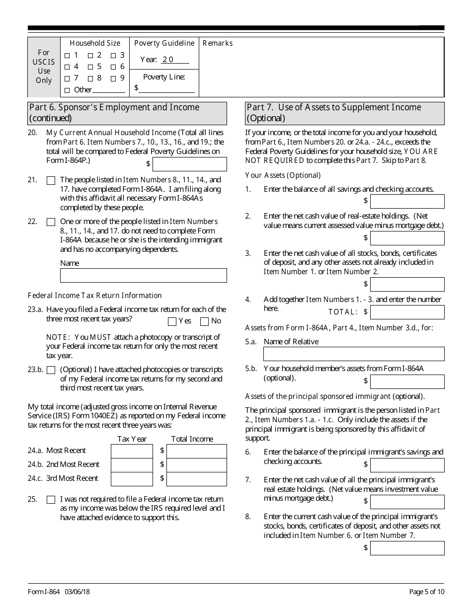 USCIS Form I-864 Affidavit of Support Under Section 213a of the Ina, Page 5