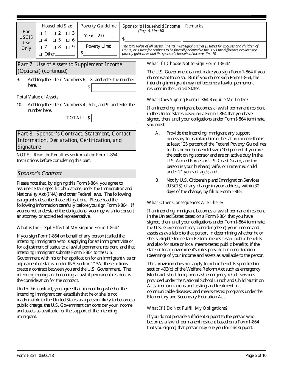 USCIS Form I-864 Affidavit of Support Under Section 213a of the Ina, Page 6