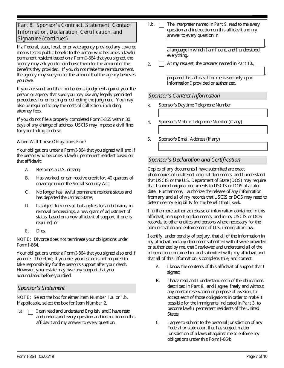 USCIS Form I-864 Affidavit of Support Under Section 213a of the Ina, Page 7