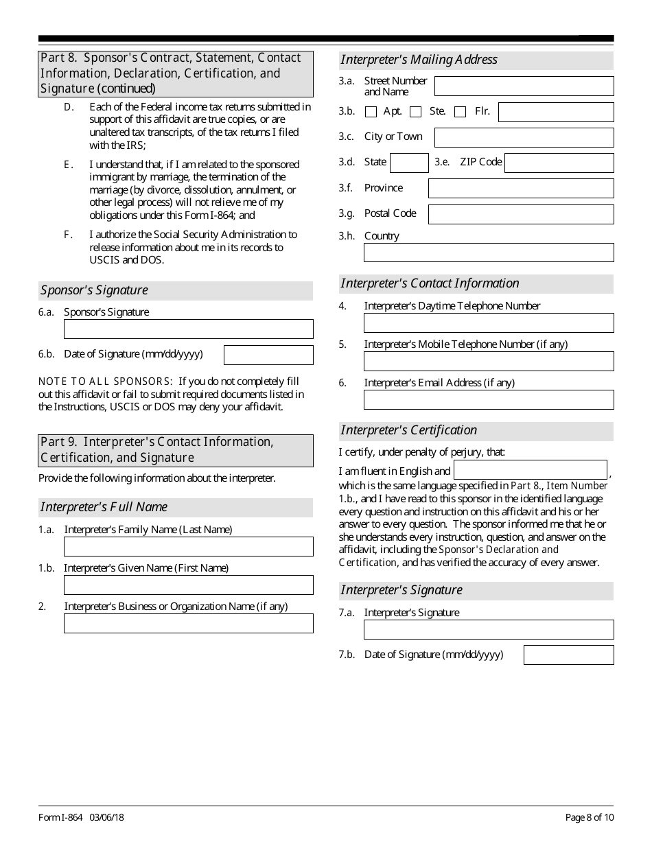 USCIS Form I-864 Affidavit of Support Under Section 213a of the Ina, Page 8