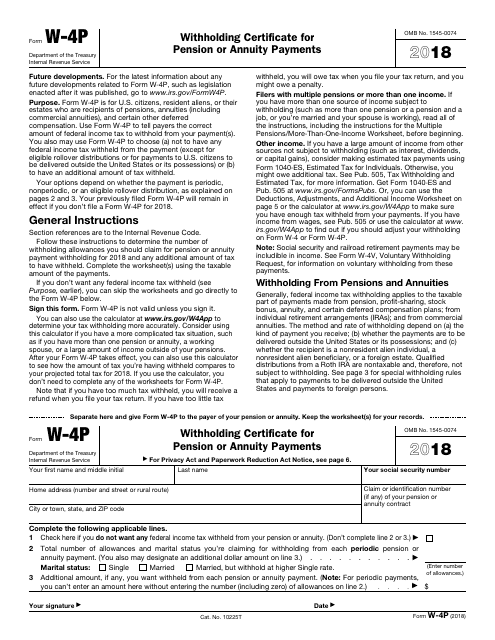 IRS Form W-4P 2018 Printable Pdf