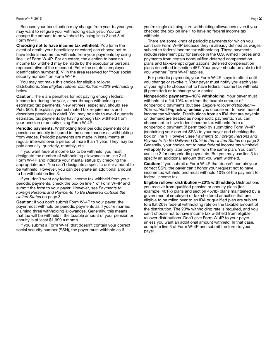 IRS Form W-4P Withholding Certificate for Pension or Annuity Payments, Page 2
