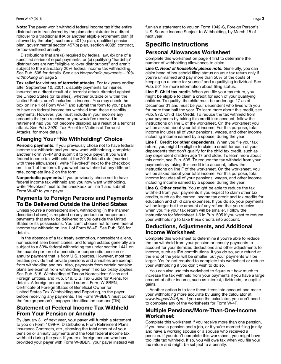 IRS Form W-4P Withholding Certificate for Pension or Annuity Payments, Page 3