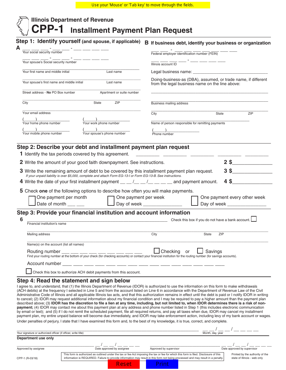 Form CPP 1 Download Fillable PDF Or Fill Online Installment Payment 