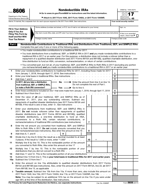 IRS Form 8606 2017 Printable Pdf