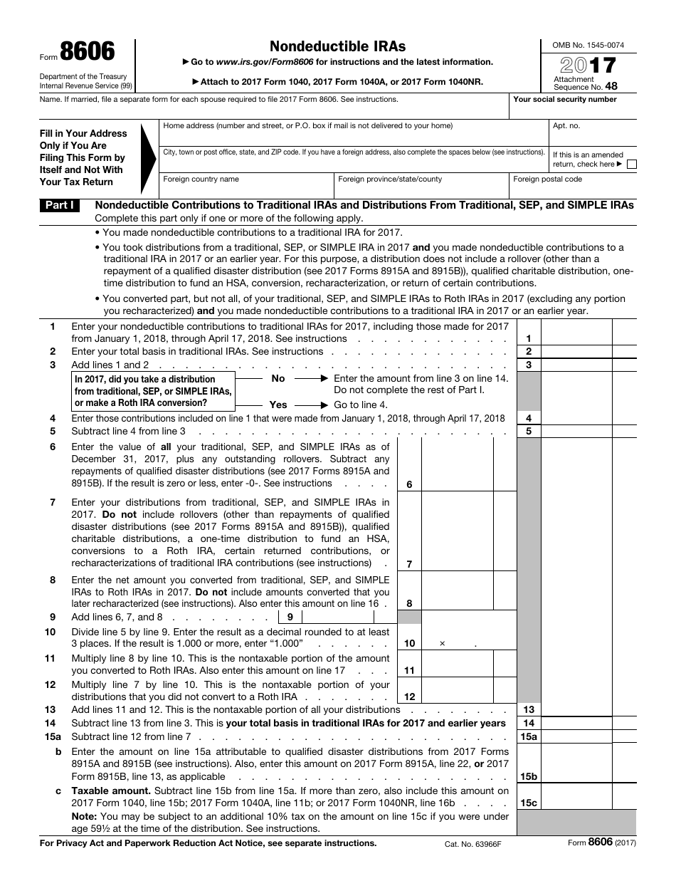 IRS Form 8606 - 2017 - Fill Out, Sign Online and Download Fillable PDF ...