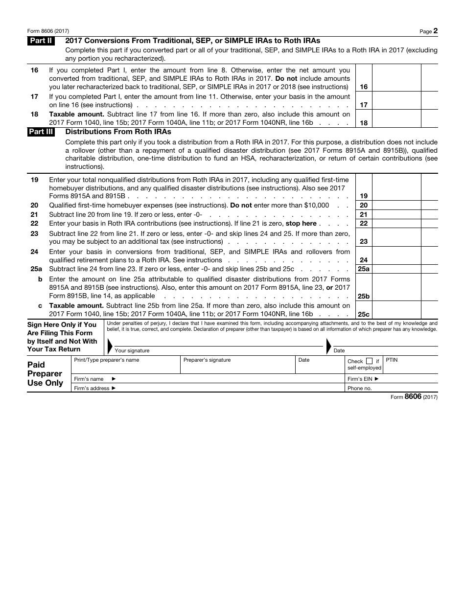 IRS Form 8606 - 2017 - Fill Out, Sign Online And Download Fillable PDF ...