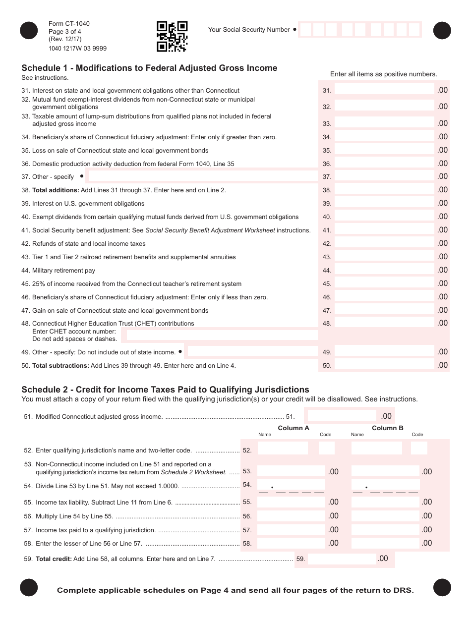 Form CT-1040 Connecticut Resident Income Tax Return - Connecticut, Page 3