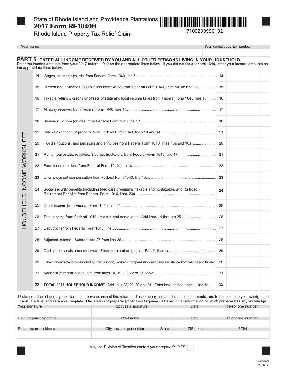 Form RI-1040H Rhode Island Property Tax Relief Claim - Rhode Island, Page 2