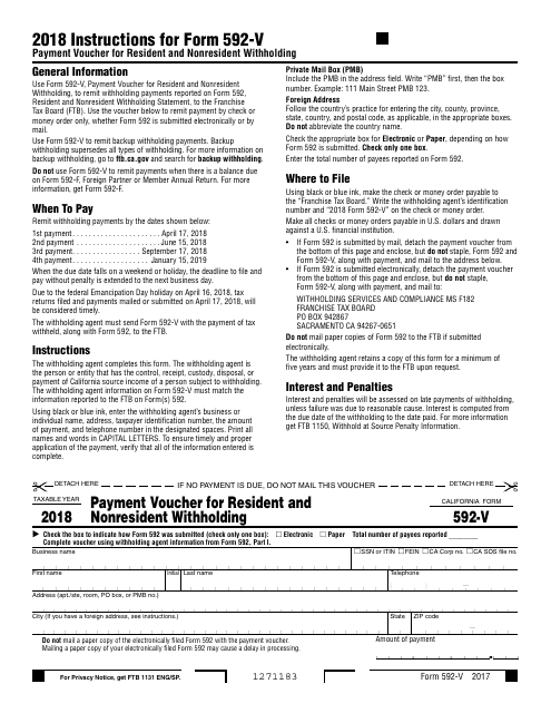 Form 592-V 2018 Printable Pdf