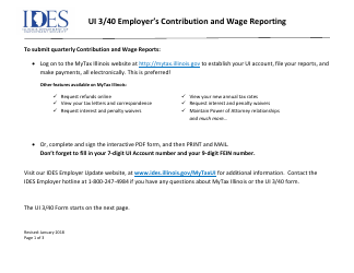 Form UI3/40 Employer&#039;s Contribution and Wage Report - Illinois