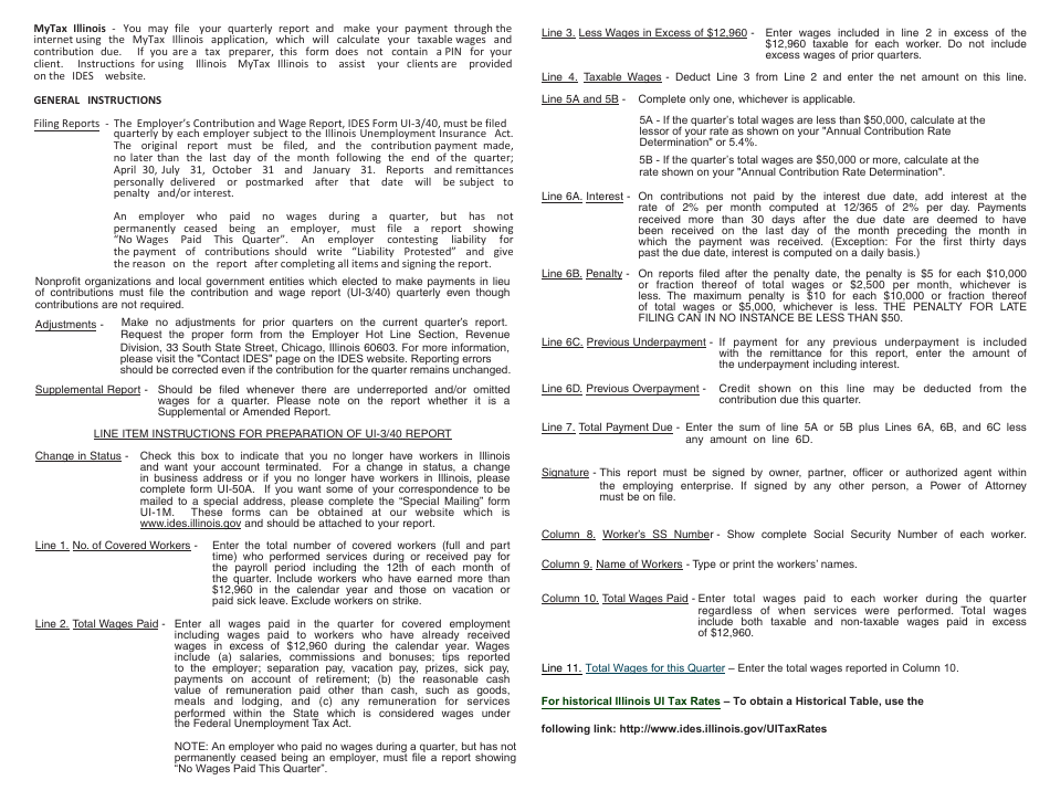 Form UI3 / 40 Employers Contribution and Wage Report - Illinois, Page 3