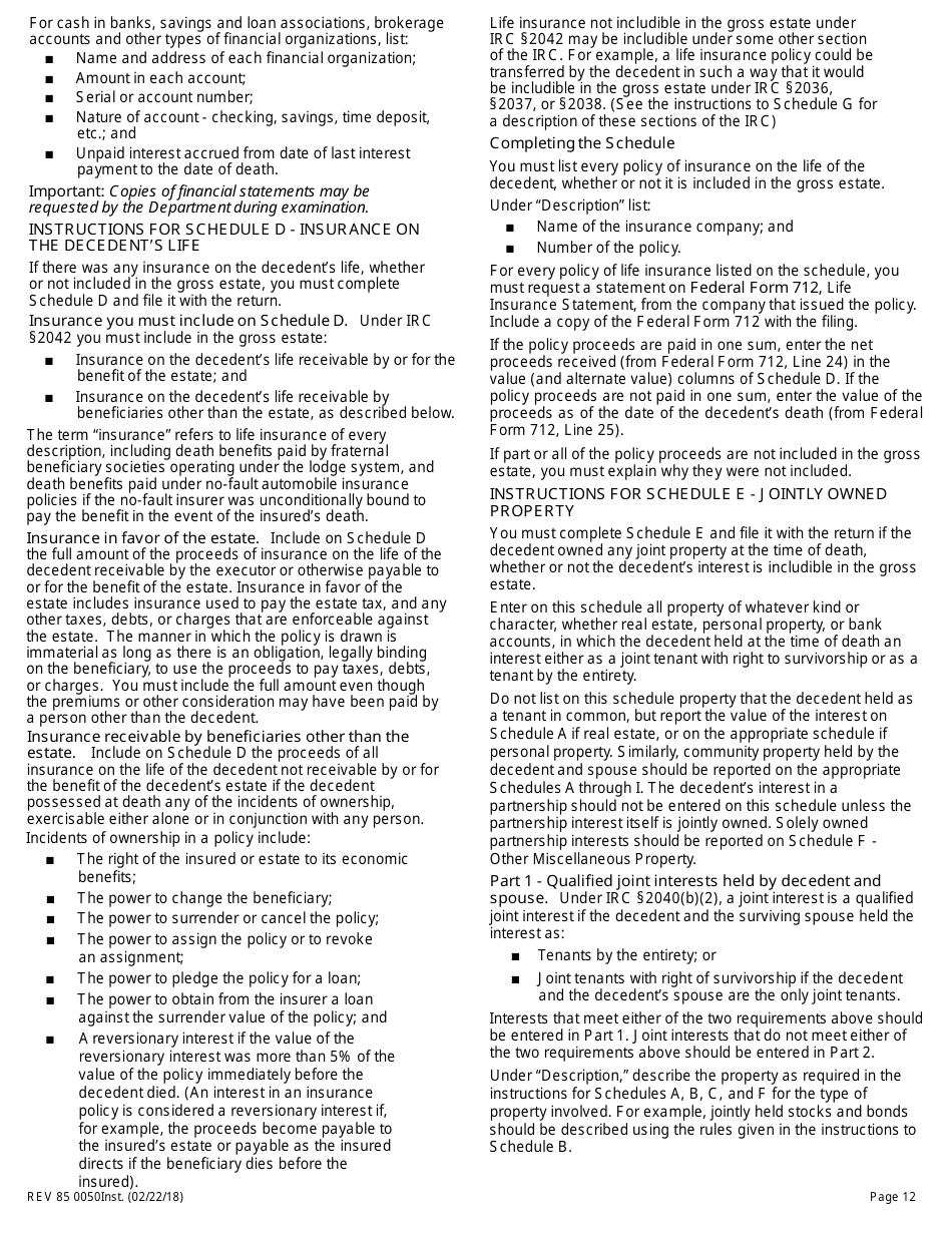 Instructions for Form REV85 0050 Washington State Estate and Transfer Tax Return - Washington, Page 12