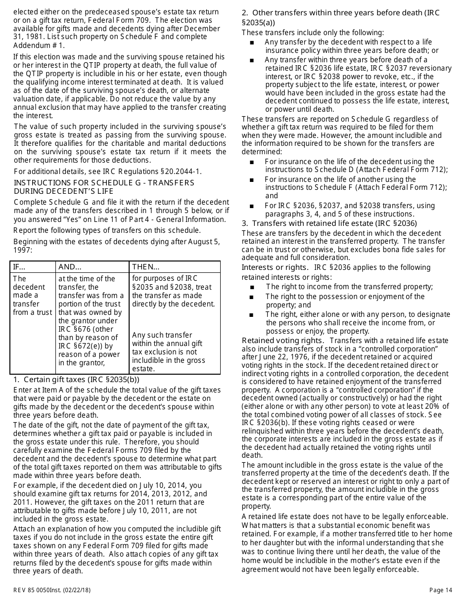 Instructions for Form REV85 0050 Washington State Estate and Transfer Tax Return - Washington, Page 14