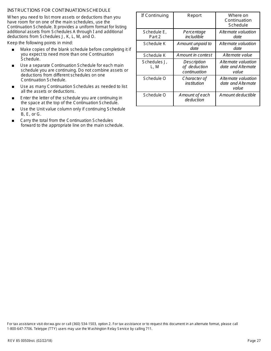 Instructions for Form REV85 0050 Washington State Estate and Transfer Tax Return - Washington, Page 27