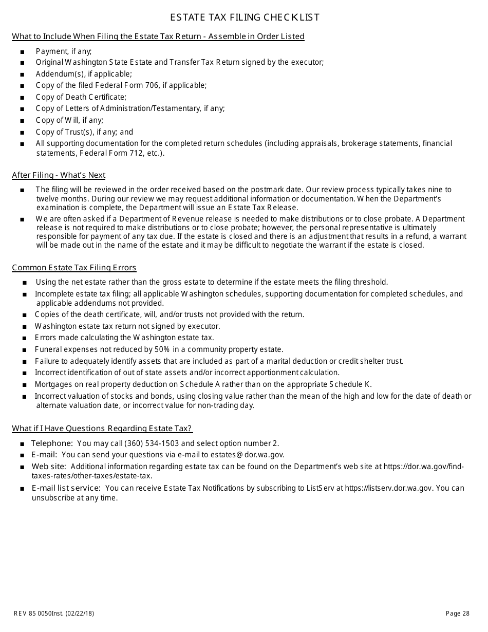 Instructions for Form REV85 0050 Washington State Estate and Transfer Tax Return - Washington, Page 28