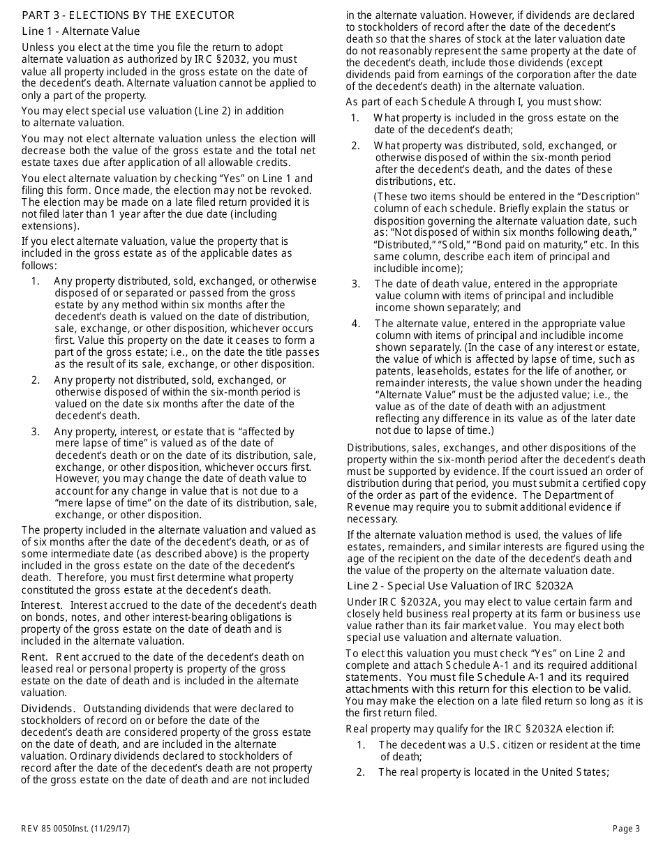 Instructions for Form REV85 0050 Washington State Estate and Transfer Tax Return - Washington, Page 3