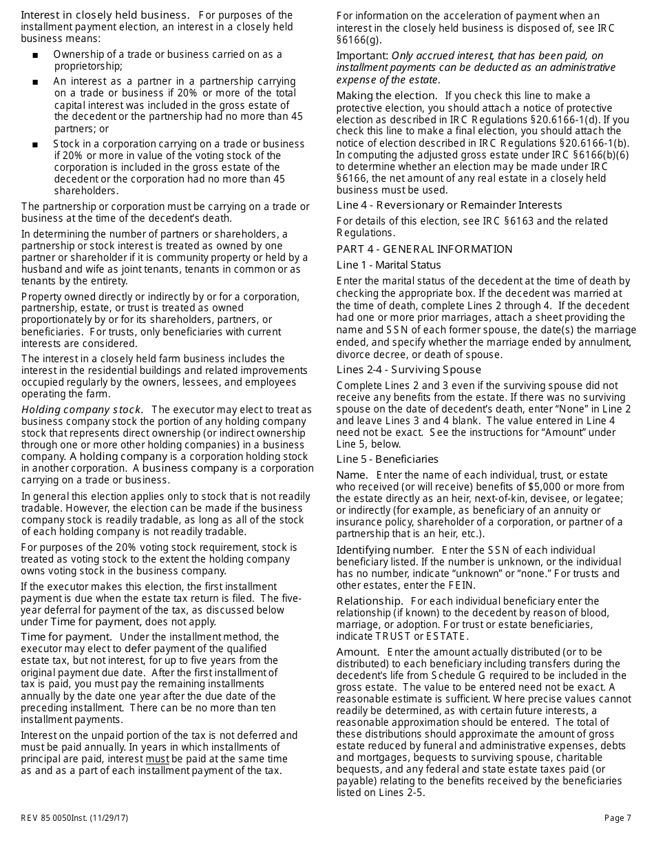 Instructions for Form REV85 0050 Washington State Estate and Transfer Tax Return - Washington, Page 7