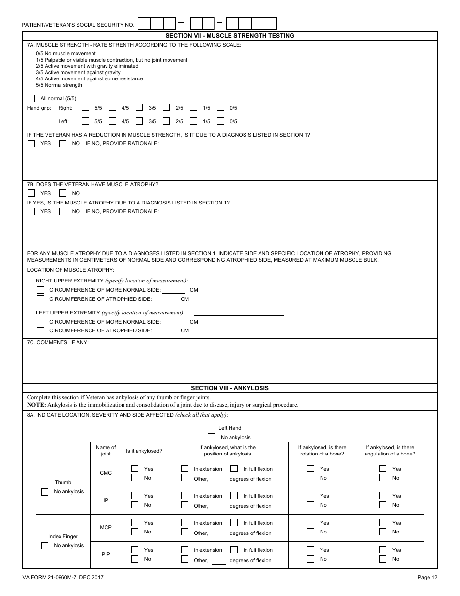 VA Form 21-0960M-7 Hand and Finger Conditions Disability Benefits Questionnaire, Page 12