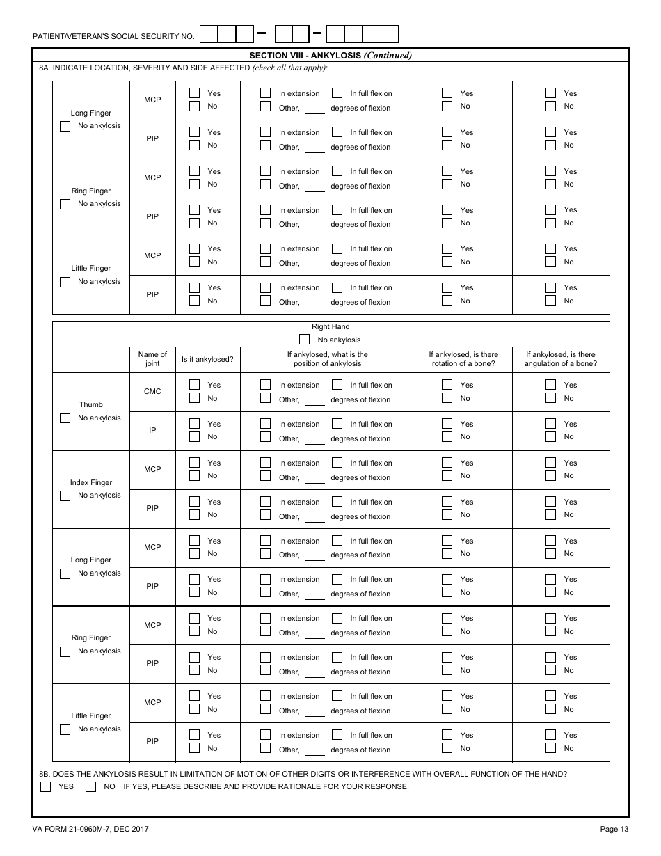 VA Form 21-0960M-7 Hand and Finger Conditions Disability Benefits Questionnaire, Page 13