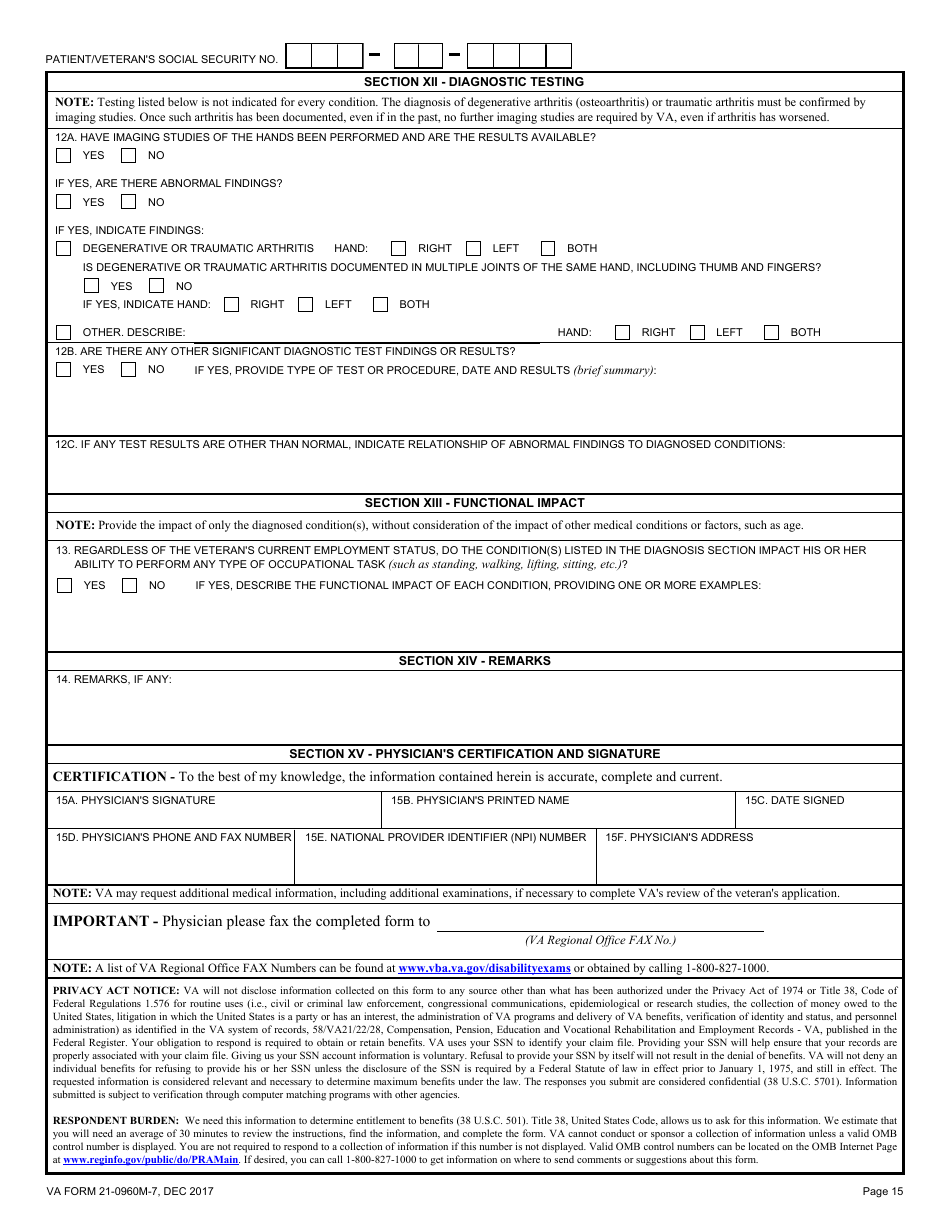 VA Form 21-0960M-7 Hand and Finger Conditions Disability Benefits Questionnaire, Page 15